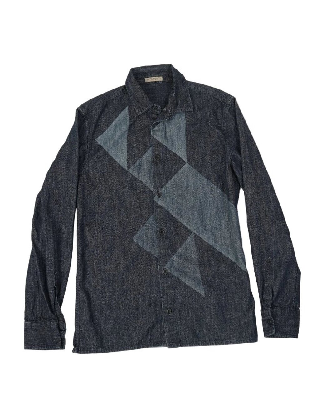 Bottega Veneta Geometric Patchwork Denim Shirt Indigo Blue Long Sleeve